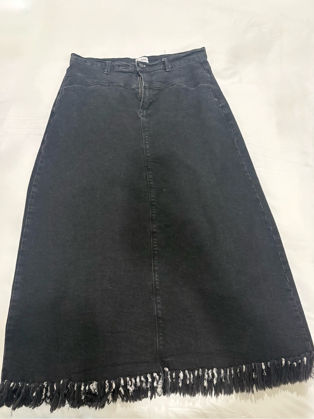 Black Denim Fringe Hem A-Line Skirt